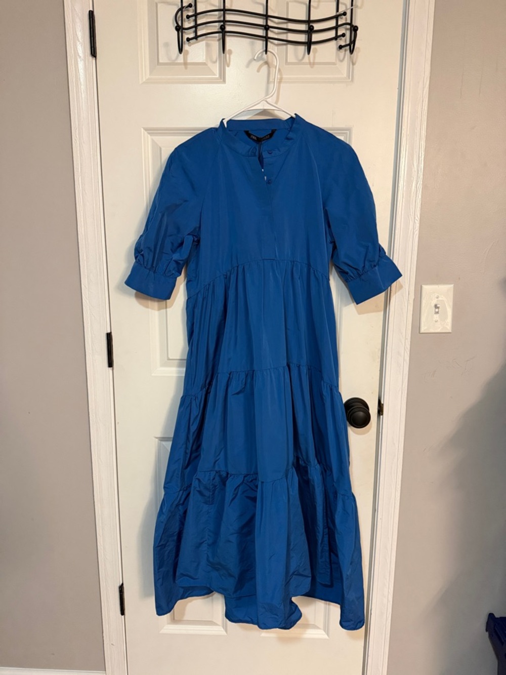 ZARA Blue Tiered Midi Dress NWT Flowy Poplin Ruffle Blogger Style Size M
